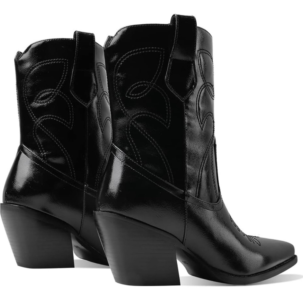 Western Chunky Heel Cowboy Embroidery Vintage Cowgirl Ankle Boots Size 7.5 New - Picture 2 of 9